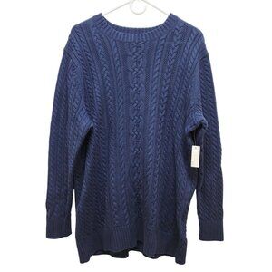 Womens Plus Size 1X Cable Knit Blue Sweater Crew Neck